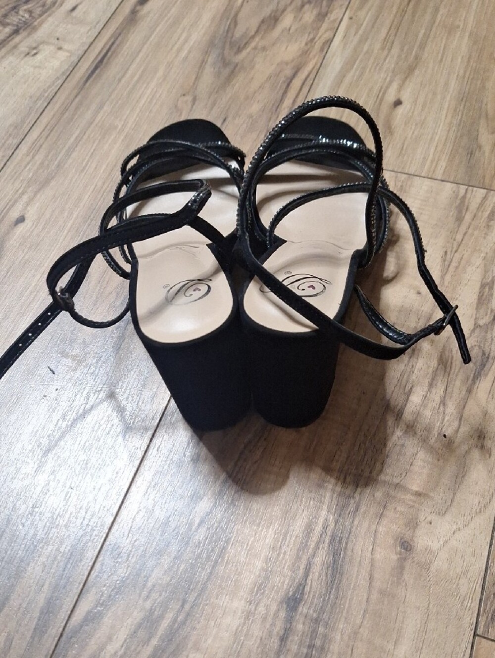 Delicious Black Strappy Rhinestone Heel Sandals - Picture 4 of 5